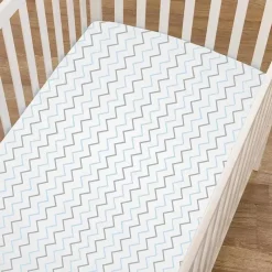 American Baby Company Lençol de berço tricotado 100% algodão estampado American Baby, zigue-zague azul Discount