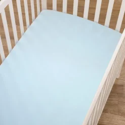 American Baby Company Lençol de Percal Azul para Berço da Discount