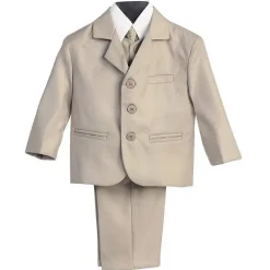 Lito Children's Wear Lito – Terno cáqui masculino de 3 botões e 5 peças com camisa, colete e gravata Outlet