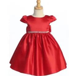 Lito Children's Wear Lito - Vestido de cetim para bebê menina com detalhes em miçangas e strass, vermelho Natal, 12-18 meses Fashion