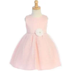 Lito Children's Wear Lito - Vestido de tule listrado para bebê com debrum de strass e flor na cintura, rosa claro Online