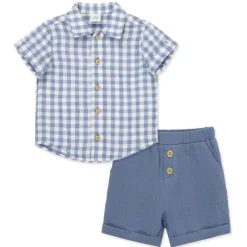 Little Me - Baby Boy Check Short Set, Blue Hot