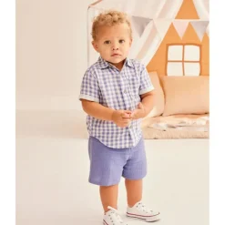Little Me - Baby Boy Check Short Set, Blue Hot