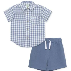 Little Me - Baby Boy Check Woven Short Set, Blue Outlet