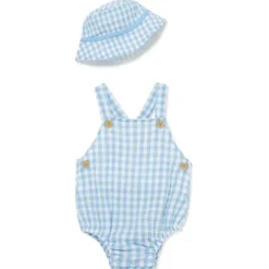 Little Me - Baby Boy Check Sunsuit Hat, Blue Hot