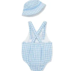 Little Me - Baby Boy Check Sunsuit Hat, Blue Hot