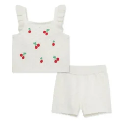 Little Me - Baby Girl Cherry Pointelle Knit Set, Ivory Outlet