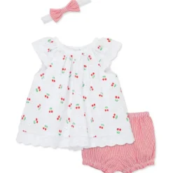 Little Me - Baby Girl Cherry Eyelet Sunsuit, Pink Clearance