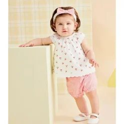 Little Me - Baby Girl Cherry Eyelet Sunsuit, Pink Clearance