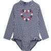 Little Me - Baby Girl Gingham 1-Piece Rashguard Swimsuit Blue New