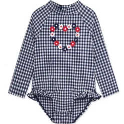 Little Me - Baby Girl Gingham 1-Piece Rashguard Swimsuit Blue New
