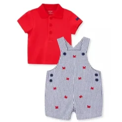 Little Me - Conjunto Baby Boy Crab Shortall, Azul/Vermelho Hot
