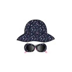 Little Me - Conjunto de 2 peças de chapéu e óculos de sol azul com corações de arco-íris, 0/12M New