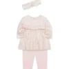 Little Me - Conjunto de túnica de malha canelada rosa coração brilhante para menina Online