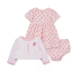 Little Me - conjunto de vestido morango menina, rosa New