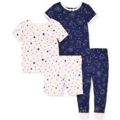 Little Me - Estrelas 4 peças de pijama de algodão, rosa multi Fashion