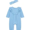 Little Me – Macacão e tiara de malha Pointelle azul para bebê menina Fashion