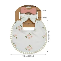 Little Trendy - Baby Floral Cotton Waterproofer Bib And Bows Headband Set, Color 4 Clearance
