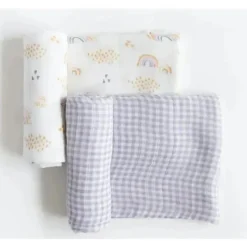 Little Unicorn - 2Pk Deluxe Musseline Swaddle, Rainbow Gingham Clearance