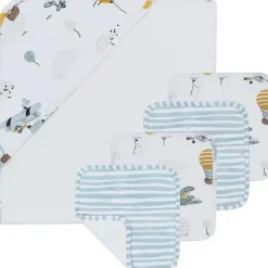 Living Textiles - Toalha com capuz para bebê, conjunto de presente de banho com 5 peças, para cima e para longe, azul Hot