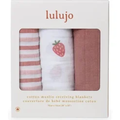 Lulujo Baby Lulujo - 3Pk cobertores de musselina de morangos Outlet