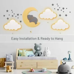 LumieWorld - Elefante iluminado Lumipets na lua, luz noturna para berçário, iluminação montada na parede Fashion