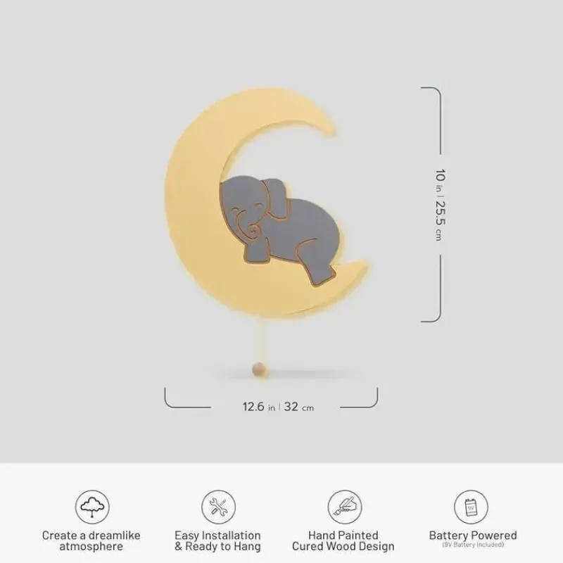 lumieworld__elefante_ilum_SKUahYRYVo9_5.webp LumieWorld - Elefante iluminado Lumipets na lua, luz noturna para berçário, iluminação montada na parede Fashion