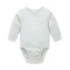 Pure Baby Macacão Henley de manga comprida - Baby Neutro Rib, Melange Trigo Clearance