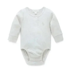 Pure Baby Macacão Henley de manga comprida - Baby Neutro Rib, Melange Trigo Clearance