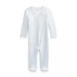 Ralph Lauren Macacão Polo Baby - Menino Manga Longa de Algodão Orgânico Interlock Malha, Berilo Azul/Branco Clearance