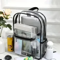 MacroBaby - Mochila escolar transparente de grande capacidade, transparente e preta Outlet