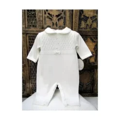 Will Beth Malha Will' Beth Ivory com um toque de pequenas flores bordadas rosa, conjunto de macacão e cobertor, branco/rosa Outlet