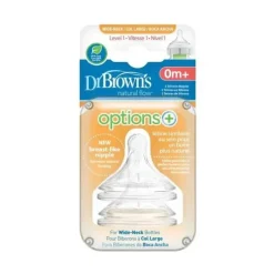 Dr. Brown's Mamilos de garrafa de silicone de pescoço largo Dr. Brown's Natural Flow nível 1, pacote com 2 Clearance