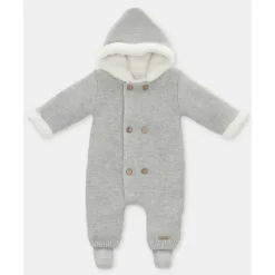Martin Aranda - Baby Boy Sweater Knit Lined Pramsuit With Removable Feet Glace, Light Blue Sale