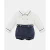 Martin Aranda - Baby Boy Set Shirt & Boys Shorts With Suspenders Velour Dark Blue Hot