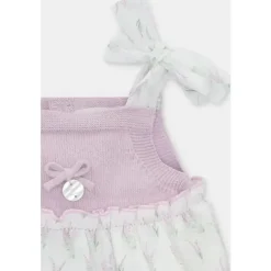 Martin Aranda - Macacão curto para bebê sem mangas tecido com babado e gola Mawl Lilás Fashion