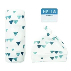 Mary Meyer - Conjunto Lulujo Hello World Hat &amp; Swaddle, triângulos marinhos Hot