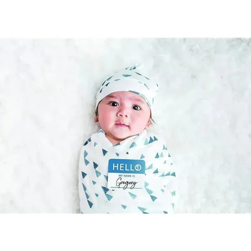 mary_meyer__conjunto_lulu_SKUoCu3N8fh_5.webp Mary Meyer - Conjunto Lulujo Hello World Hat & Swaddle, triângulos marinhos Hot