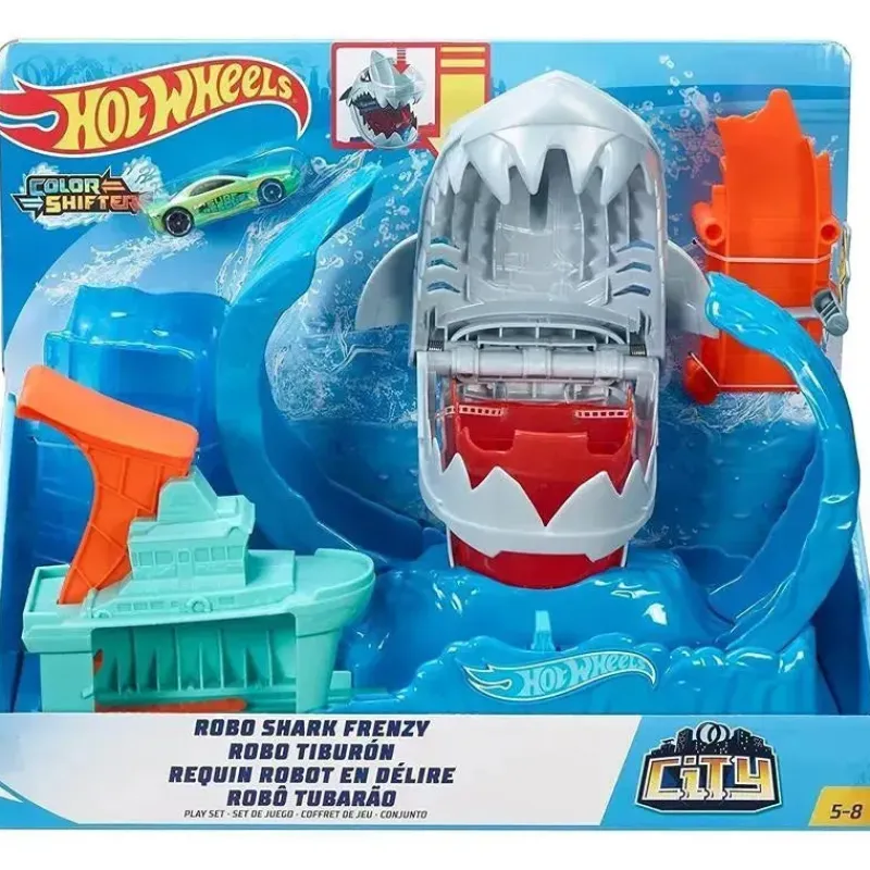 mattel_hot_wheels_city_co_SKUkNfsKmZ0_0.webp Mattel Hot Wheels City Color mudança de cor Robo Shark Jump Frenzy Play Set Sale