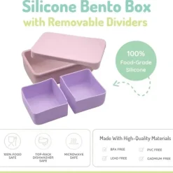 Melii - Caixa Bento 100% Silicone com Divisórias Removíveis, 2 Compartimentos, Rosa Roxo Sale