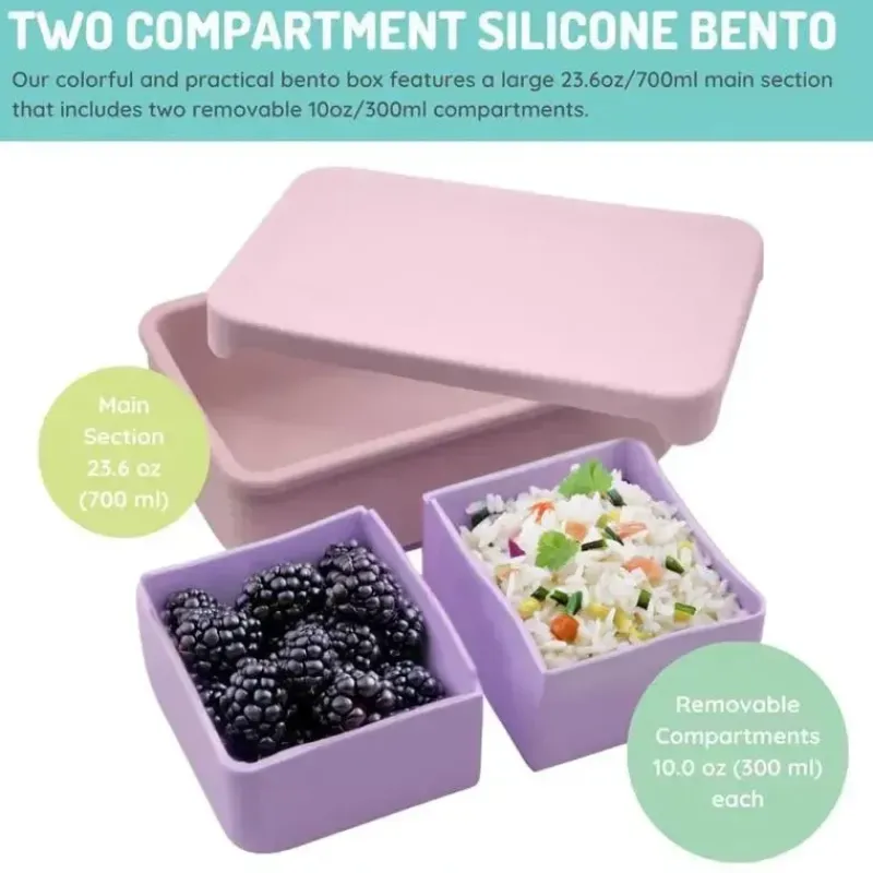 melii__caixa_bento__silic_SKUWREVQwZm_3.webp Melii - Caixa Bento 100% Silicone com Divisórias Removíveis, 2 Compartimentos, Rosa Roxo Sale