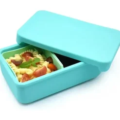Melii - Caixa Bento 100% Silicone com Divisórias Removíveis, 2 Compartimentos, Azul Menta Hot