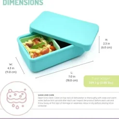 Melii - Caixa Bento 100% Silicone com Divisórias Removíveis, 2 Compartimentos, Azul Menta Hot