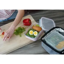 Melii - Caixa Bento de vidro com capa, forno, micro-ondas, freezer e máquina de lavar louça, 25 onças, azul Outlet