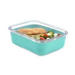 Melii - Caixa Bento de vidro com capa, forno, micro-ondas, freezer e máquina de lavar louça, 25 onças, azul Outlet