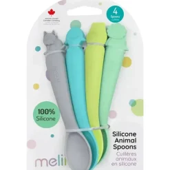 Melii - colheres 100% silicone, alimentação para bebês e crianças pequenas, sem BPA, conjunto de 4 peças, tubarão, dinossauro, buldogue e urso Online