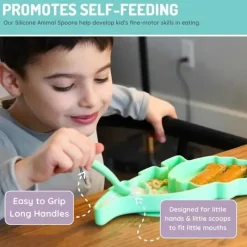 Melii - colheres 100% silicone, alimentação para bebês e crianças pequenas, sem BPA, conjunto de 4 peças, tubarão, dinossauro, buldogue e urso Online