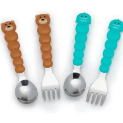 Melii - conjunto de colher e garfo para alimentação infantil e infantil 4 unidades, tubarão e urso Outlet