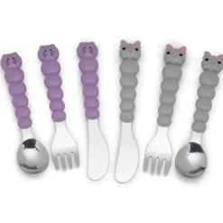 Melii - conjunto de garfo e faca para alimentação de crianças e crianças 6 unidades, gato e buldogue New