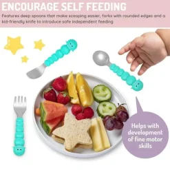 Melii - conjunto de garfo e faca para alimentação de crianças e crianças 6 unidades, urso e tubarão Sale